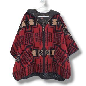 Vintage Pendleton Wool Aztec Reversible Poncho Jacket Red Size M